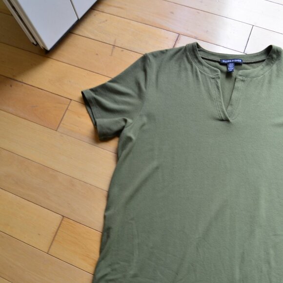 Eileen Fisher Olive Green V-neck Jersey Dress Size S/P - Picture 5 of 10